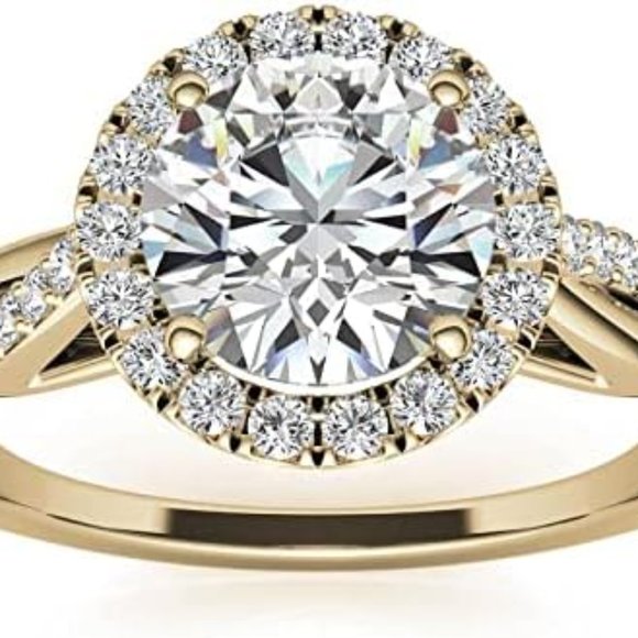 2.0 Carat -8.0mm Round Cut Moissanite Twisted Cathedral Halo Engagement Ring - Picture 4 of 7